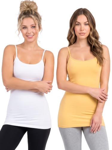 Image of Women's Long Cotton Camisole Spaghetti Strap Tank Top
