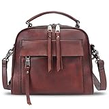 Genuine Leather Satchel Purse for Women Retro Cowhide Handmade Top Handle Handbag Designer Crossbody
