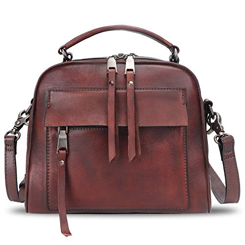Genuine Leather Satchel Purse For Women Retro Cowhide Handmade Top Handle Handbag Designer Crossbody Bag (Coffee) #TOP14