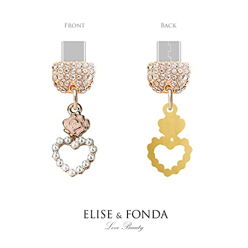Elise & Fonda Tp171 Type-C Usb Charging Port Crystal Anti Dust Plug Little Rose Heart Pendant Cell Phone Charm For Samsung Galaxy/Huawei/Oneplus/Xiaomi/Oppo Android Phones ( White) #TOP2