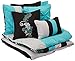 Chezmoi Collection Napa 7-Piece Luxury Leaves Scroll Embroidery Bedding Comforter Set, Queen, Teal/Gray/Black