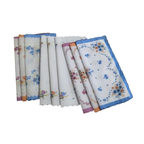 Guangcailun Juego de 9 pañuelos con estampado floral para mujer, de algodón suave, con bordes ondulados, elegantes y a la moda, para ocasiones especiales.