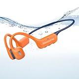 Liquid Silicone Swimming Headphones,IP68 Waterproof Underwater Bone Conduction Headphones,Bluetooth 6.0 &MP3 with 32GB Memory Card,Open Ear Bone Earphones for Running,Fitness and Cycling (Orange)