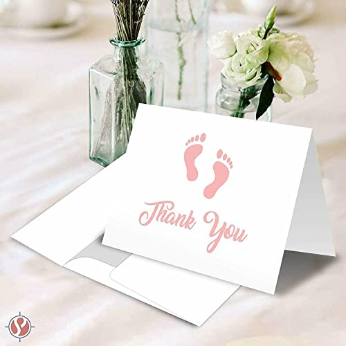 Baby Girl Pink Footprint Thank You Cards And Envelopes - Blank On The Inside - Baby Shower Gifts And Presents | 4.25" X 5.5" Inches When Folded (Blank Inside) | Value Pack Of 25 Cards And Envelopes #TOP1