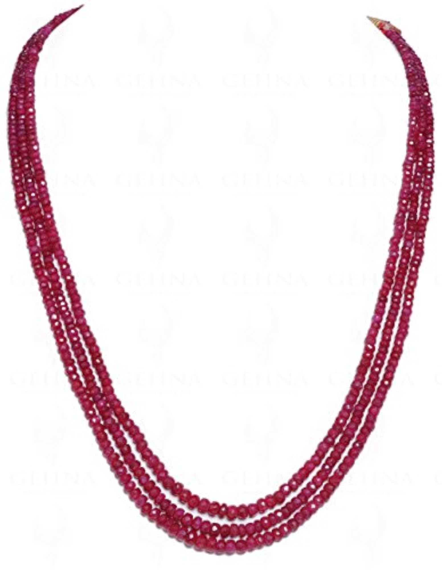 Jaipur 3 Rows Ruby Gemstone Faceted Bead Necklace