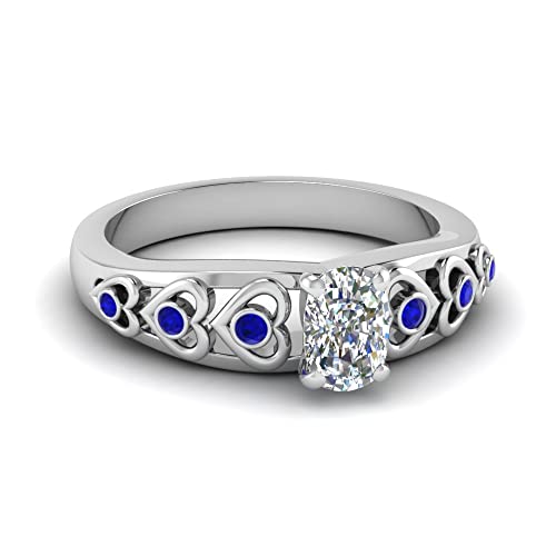 Image of 55Carat Choose Your Gemstone Heart Design Diamond CZ Accent Ring Sterling Silver Cushion Shape Side Stone Engagement Rings Matching Jewelry Wedding Jewelry Easy to Wear Gifts US Size 4 to 12