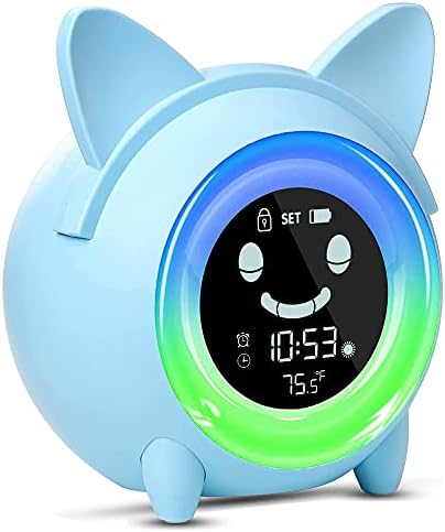 USAOSHOP Kids Alarm Clock for Kids, Toddlers Sleep Training Alarm Clock with Night Light Sound Machine Nap Timer Indoor Temperature, Digital Wake Up Clock for Boys Girls Bedroom