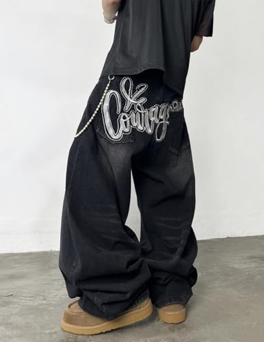 Men's Super Baggy Jeans Wide Leg Denim Pants with Embroidered Pattern Y2k Streetwear3