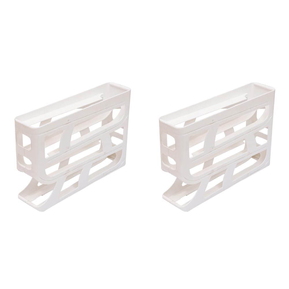 Eierständer, Eierspender for den Kühlschrank mit 4 Ebenen, großes Fassungsvermögen, platzsparender Eierbehälter(White 2pcs)