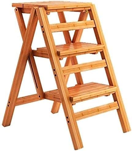 Échelle escabeau en bois massif 3 marches étagères pliables OKUOKA