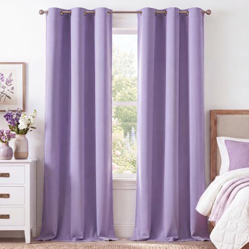 Image of NICETOWN Room Darkening Curtains 96 Inches Long 2 Panels Lavender Purple for Girls Room, Bedroom, Nursery Thermal Insulated Blackout Drapes Solid Grommet Noise Reducing Window Curtains, W40