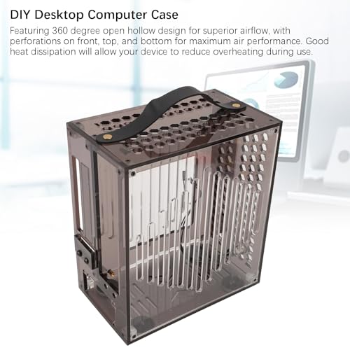 Miniatura ITX Gabinete PC Acrílico Transparente Portátil DIY para Computadora de Escritorio 360 Grados Diseño de Flujo de Aire Hueco para Entretenimiento en Casa y Juegos con Control de Temperatura 23x20.5x12cm (Negro) miniatura 3