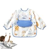 Générique Langärmliges Baby-Lätzchen – Baby-Lätzchen mit Ärmeln – Schürze wasserdicht, maschinenwaschbar, schmutzabweisend, mit Lebensmittelfänger aus Silikon, für Ausflüge und Reisen, Mädchen