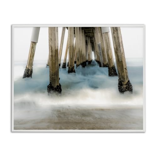 Waterfront Pier Coastal Wave Scene, 16 x 20 Inch Framed Giclée Print