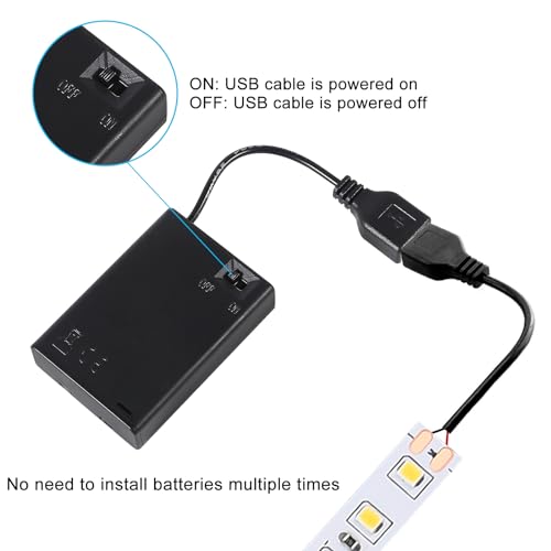 ALAMSCN 4 Stück 1.5V AA Batteriehalter 5V Kunststoff Batteriehalter Gehäuse with USB Buchse und EIN/AUS Schalter und Abdeckung, 3AA + USB