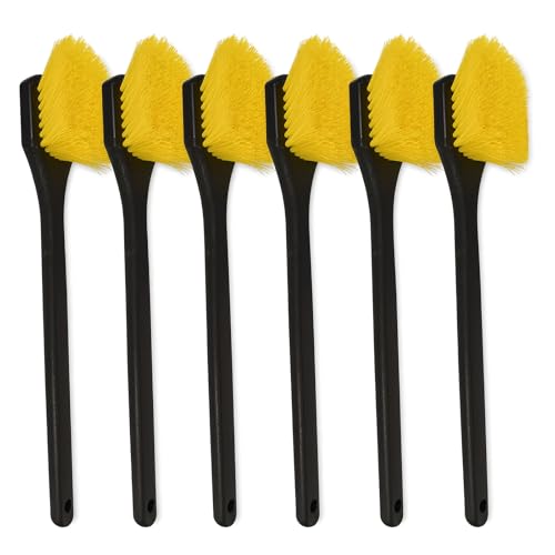 EvaClean Heavy-Duty Cleaning Brushes with Long 20 Inch Handle – Yellow Polypropylene Fiber Scrub Brushes for Tough Dirt, Grime & Grease – Industrial & Household Multi-Surface Cleaning – 6 Pack