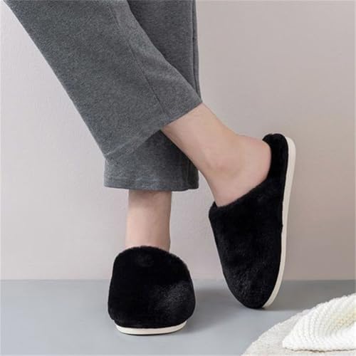 Women Fuzzy House Slipper Faux Wool Warm Cotton Slippers Indoor Outdoor Warm Fluffy Slide Non-Slip Closed-Toe Shoe3