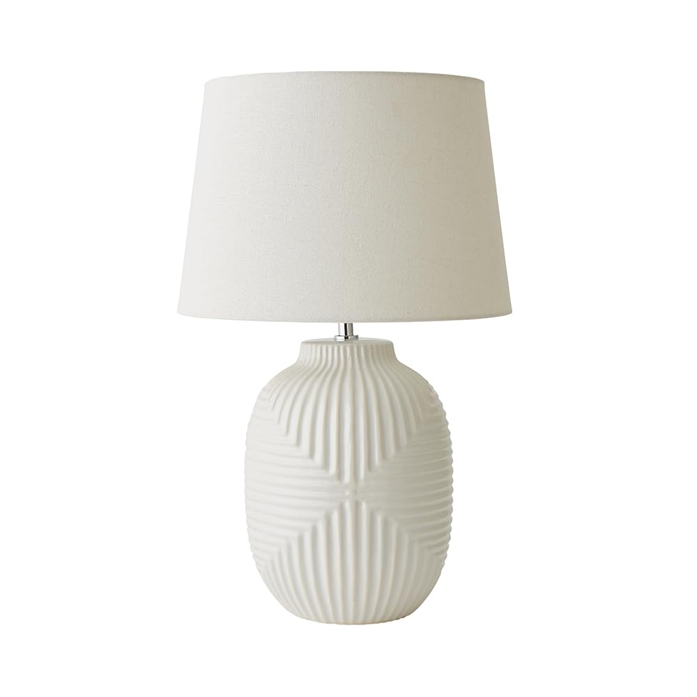 Valuelights Harrison Taper Shade White Geo Ribbed Gloss Large Table Lamp