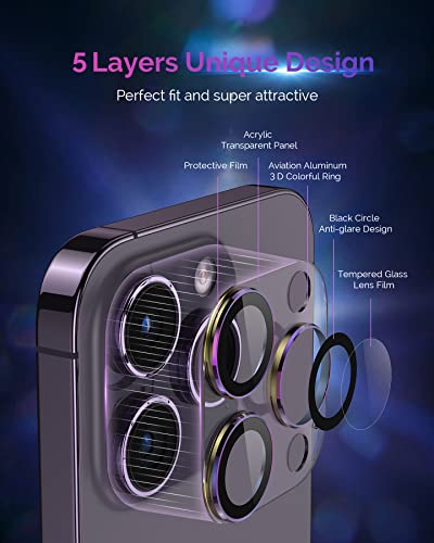 Actgan For Iphone 14 Pro And Iphone 14 Pro Max Camera Lens Protector Aluminum Alloy Plus Acrylic + 9H Tempered Glass Camera Screen Protector Full Coverage Accessories Case Friendly Cover Colorful #TOP1