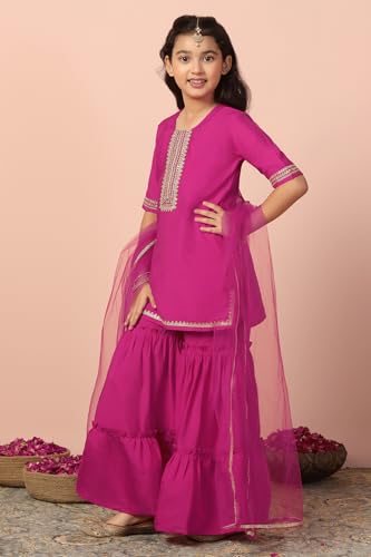 Image of Fashion Dream Girl's Chanderi Silk Ethnic Kurta and Sharara Set|Kids Salwar Suit Set|Sharara Set for Girls