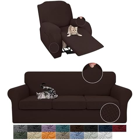 JIVINER 3 Cushion Couch Cover and Recliner Chair Covers - Dark Coffee Cover