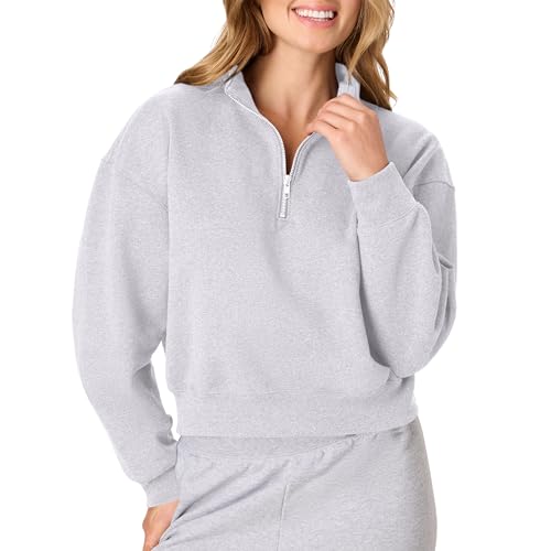 Hanes Womens Quarter-Zip Pullover EcoSmart Fleece Pullover Shirt Cotton Blend