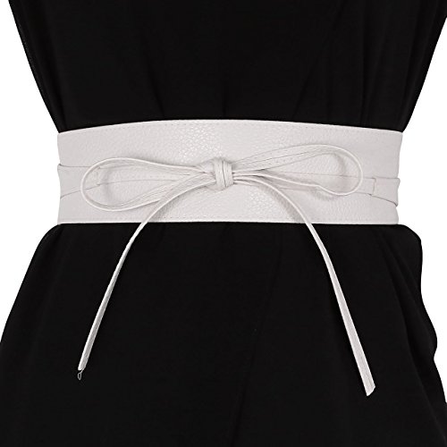 Ayliss Women Soft Leather Obi Belt Self Tie Wrap Cinch Belt,White #TOP2
