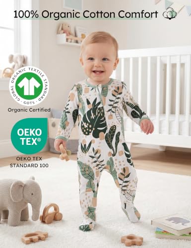 Image of Yoofoss Baby Pajamas 100% Organic Cotton Baby Sleepers for Newborn 0-3 3-6 6-9 Months Boys Girl Clothes 3pcs Footed PJs