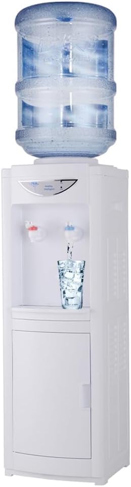 5 Gallon Water Cooler Dispenser, Top Loading Hot and Cold Water Dispenser with Storage Cabinet, Removable Drip Tray & Child Safety Lock, Water Machine for Home Office Use (White)