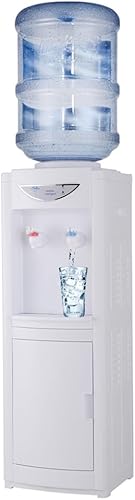 Dispensador de enfriador de agua para botella de 5 galones, dispensador de agua fría y caliente con gabinete de almacenamiento y cerradura de