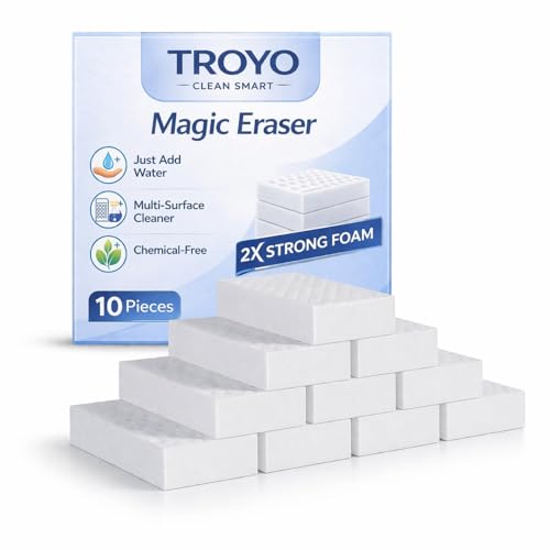 Image of Magic Eraser Cleaning Sponge | Pack of 10 | Multi-Purpose, Chemical-Free Stain Remover for Kitchen, Bathroom, Walls, Shoes & More | Tough on Dirt, Gentle on Surfaces (Pack of 10)