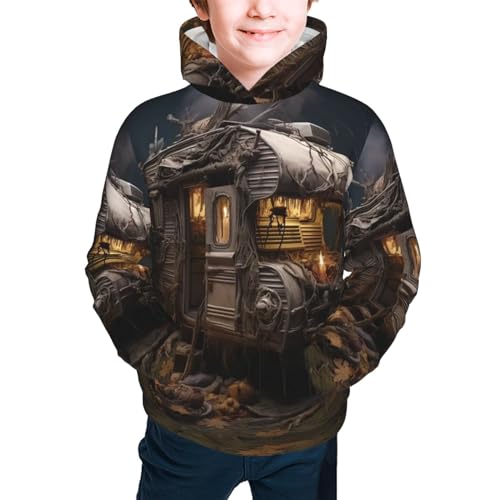 Retro Dark Car Youth Long Sleeve Pocket Hoodie Sweatshirt Kids Pullover Hooded Tops2