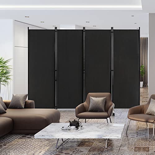 Goflame 4 Panel Folding Room Divider, 6Ft Rolling Privacy Screen With Lockable Wheels, Portable Room Partition Screen, Freestanding Wall Divider And Separator For Home Office, Black #TOP1