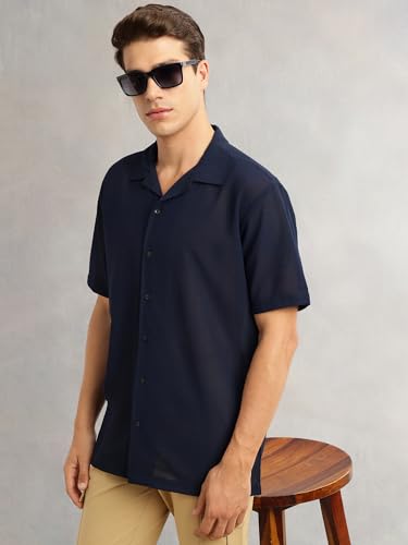 Image of Thomas Scott Men Premium Oversize Fit Casual Shirt | Short Sleeves | Camp Collar | Thai Crepe Polyester Fabric