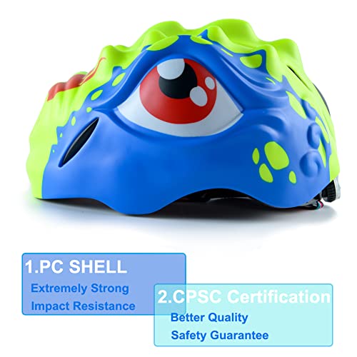 Kids Bike Helmet With Light, Dinosaur Helmet Adjustable For Toddler Children Boys & Girls, Multi Sports (Blue & Yellow) #TOP2