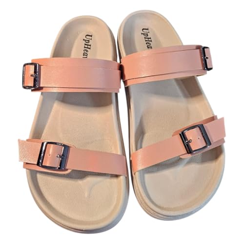 Image of Women's Vegan Leather Flat Sandals | Stylish Ladies Sandal with Cushioned Footbed | Lightweight & Waterproof EVA Sole | Comfortable Everyday Wear