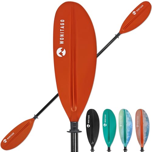 WONITAGO Kayak Paddle Premium Carbon Fiber Paddle with Reinforced PP + Fiberglass Blade, Floating Adjustable Kayaking Oars, 3 Piece, 220-240 cm/86-94 Inches Orange