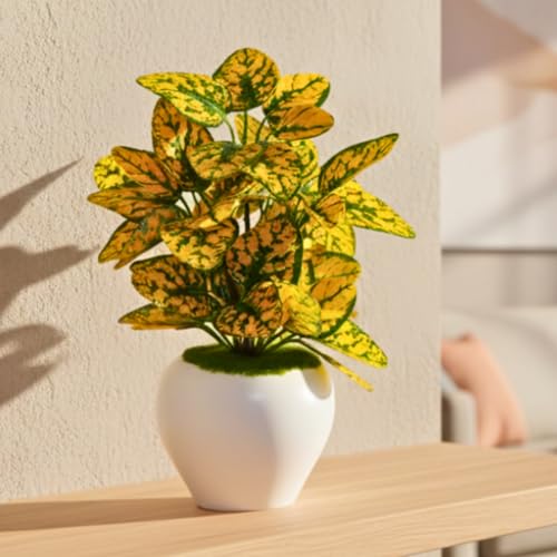 Image of fancymart Artificial Plant Leaves in Apple Pot (30 cm Height) | Small Potted Plant for Office Desk | Home Decor for Living Room | Cafe & Restaurant Table Decoration