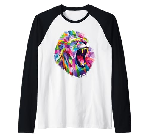 Lion Shirt Colorful Roaring Lion's head Artistic Camiseta Camiseta Manga Raglan