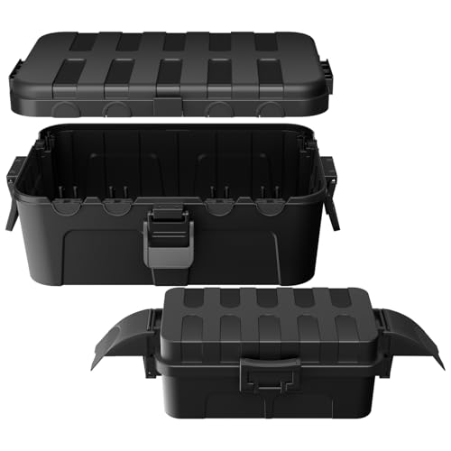 RESTMO 2er Set Kabelbox Groß und Klein, Wasserdicht IP44 Außenbereich, Große Box 32x22x13cm, Kleine mit abnehmbarer Schildabdeckung 20.5x12.5x8cm, Für Zeitschaltuhr Verlängerungskabel Garten Schwarz