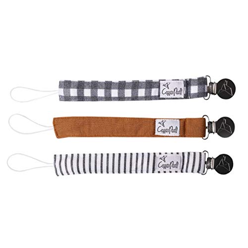 Image of Copper Pearl Pacifier Clips 3-Pack: Scotland - Premium Knit Binky Clip for Baby Girls and Boys - Stylish Stainless Steel Holder - No More Floor Drops