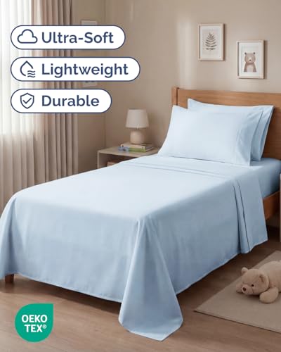 Image of Twin 4 Piece Bed Sheet Set - Comfy, Breathable & Cooling Sheets - Sky Blue | Ultra Soft Hotel Luxury Bedding Set with 8-16 Inch Deep Pockets, 1 Flat & 1 Fitted Sheet & 2 Pillowcases, Wrinkle & Fade Free