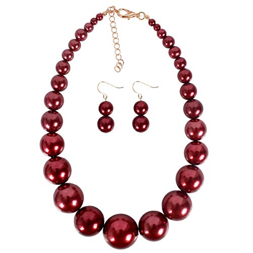 KOSMOS-LI Super Large Style Big Imitate Pearl Strand Choker Necklace With Earrings Set