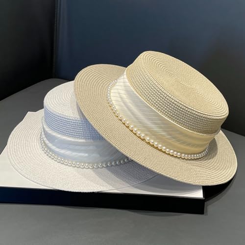 Sombreros de paja para mujer con ala ancha y copa plana miniatura 4