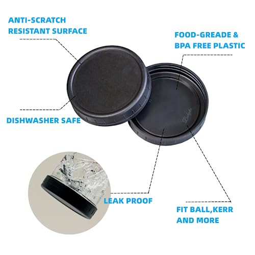 Jumterlee 18 Pack Black Plastic Mason Jar Lids with Silicone Rings, 9 Wide Mouth & 9 Regular Mouth Mason Jar Lids,Plastic Canning Lids, Fit Ball,Kerr and More (Black) by Jumterlee - Image 2