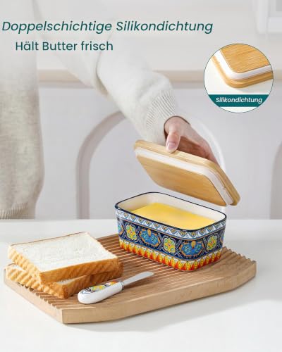 vancasso KRVI Butterdose, 480ml Keramik Butterdose mit Deckel und Messer, Butterdose Porzellan… – Ansicht 6