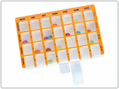 Arzneikassette Pillendose 7-Tage, 1 Woche, Orange - Pillenbox Tablettenbox Cover