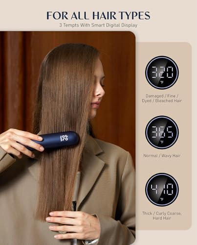 Fanttik Solo I10 APEX Portable Hair Straightener Brush, Cordless Straightening Comb with 113% Larger Heating Area & LED Display, Ceramic Coating & Ionic Technology, Safe Mode for Frizz-Free Shine