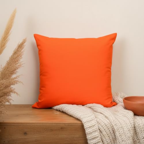 Image of Solid Orange Cotton Cushion Cover | Decorative Throw Pillow Cover for Sofa Couch Bed Living Room Bedroom | Premium Soft Fabric with Hidden Zipper | Pack of 1 | 16 x 16 Inch