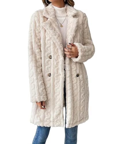 GUCURIN Cappotto Lungo Donna Giacca Pile Invernale Cappotto Donna Reversibile Peloso Pelliccia con Tasche Giacche,Bianco,XL